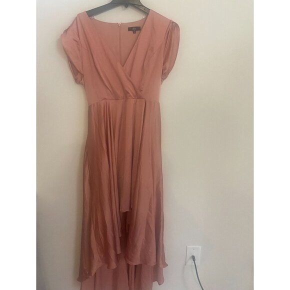 Lulus Fallen For You Rose Satin High-Low Maxi Dress - Picture 3 of 4